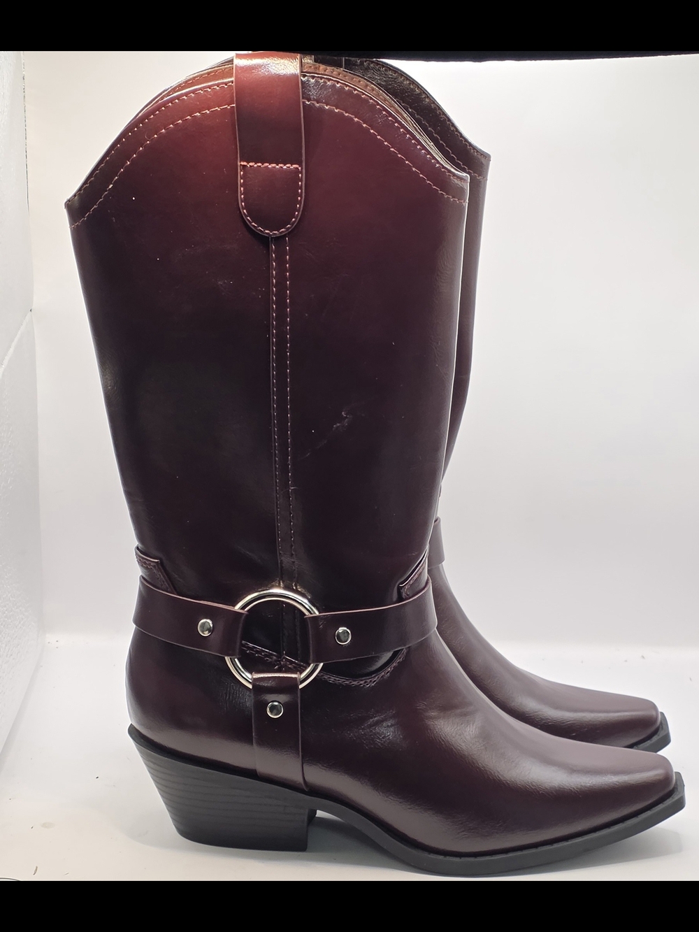 Soda Women's Burgundy Harness Western Heeled Boots/Size 5.5